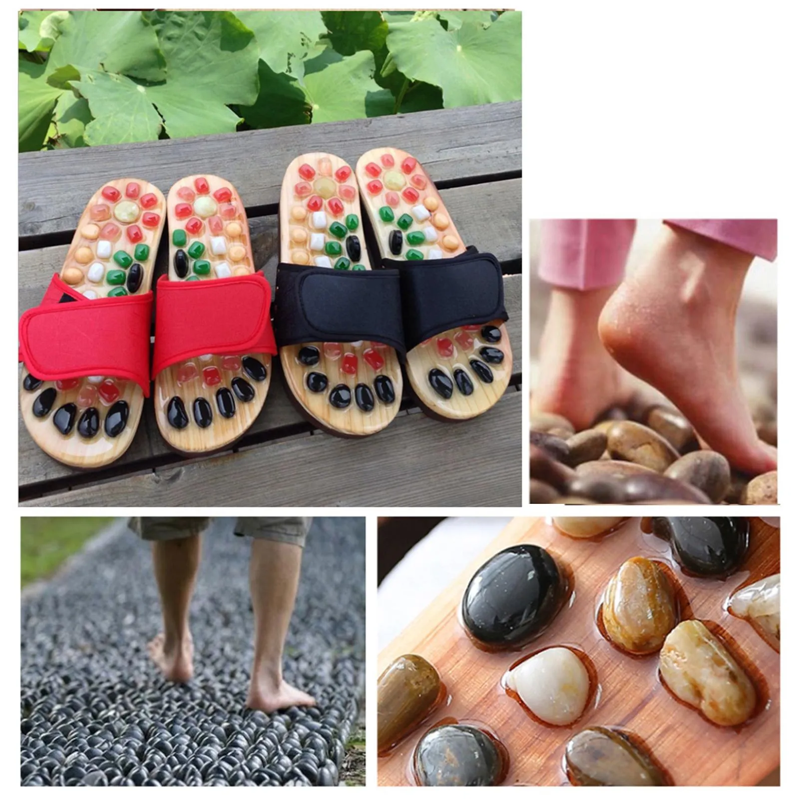 1 Pair Foot Massage Slipper Acupressure Foot Acupuncture Shoes Black 39-40