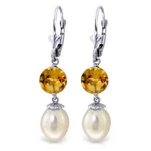 11.1 Carat 14K Whte Gold Running Ahead Pearl Citrine Earrings