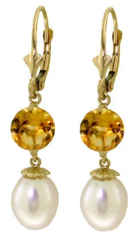 11.1 Carat 14K Whte Gold Running Ahead Pearl Citrine Earrings