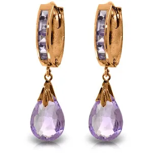 14K Solid Rose Gold Hoop Natural Amethyst Earrings Jewelry