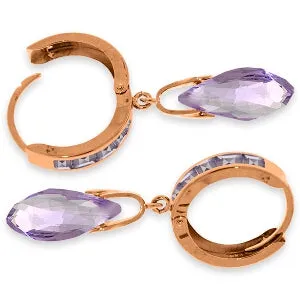 14K Solid Rose Gold Hoop Natural Amethyst Earrings Jewelry