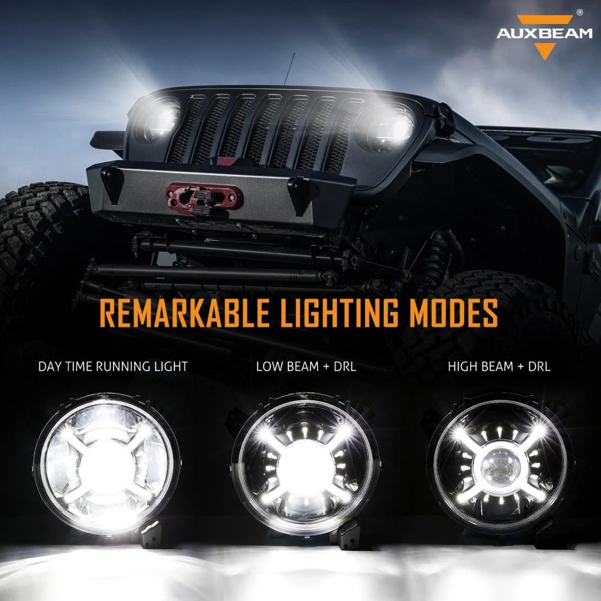 (2pcs/set) 9'' Round  100W LED light with Hi-Lo Beam & DRL for 2018-2022 Jeep Wrangler JL, 2019-2022 Gladiator JT