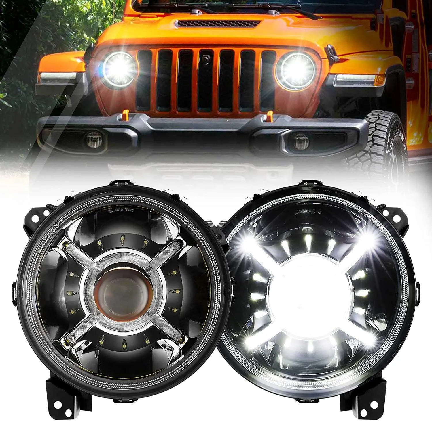 (2pcs/set) 9'' Round  100W LED light with Hi-Lo Beam & DRL for 2018-2022 Jeep Wrangler JL, 2019-2022 Gladiator JT