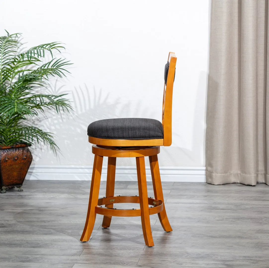 30" X-Back Swivel Stool, Natural Finish, Charcoal Fabric Seat - Classic Design, Easy Assembly