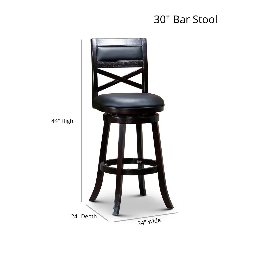 30" X-Back Swivel Stool, Natural Finish, Charcoal Fabric Seat - Classic Design, Easy Assembly