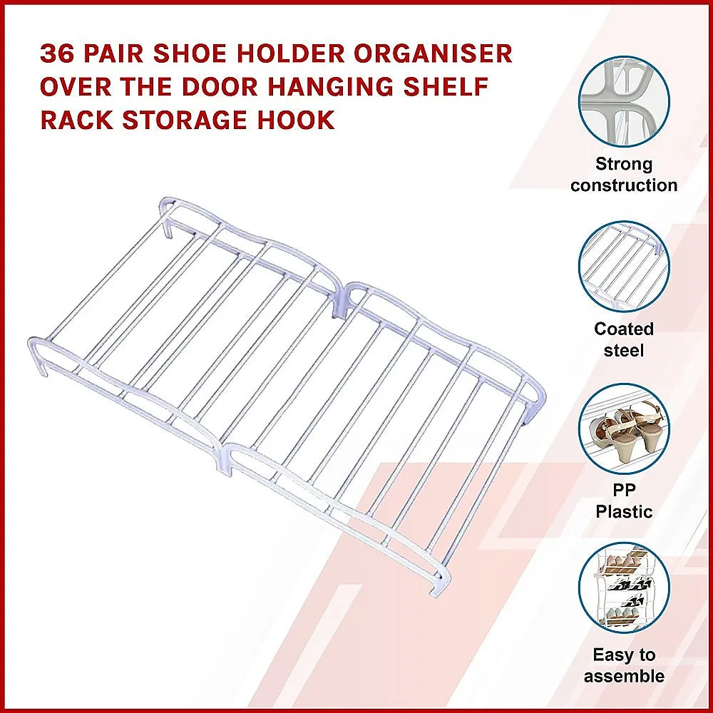 36 Pair Over-the-Door Shoe Organiser, White, Plastic/Metal