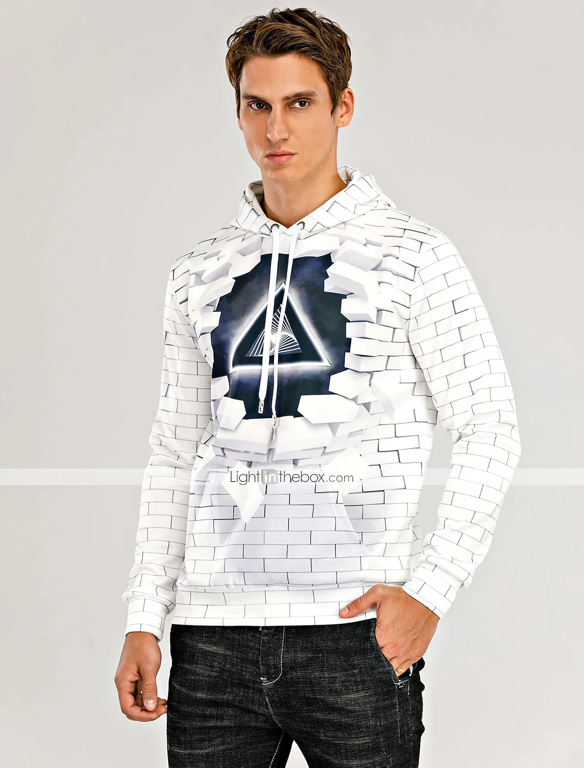 3D Vertigo Print Men's Graphic Hoodie - Black/Pink/Navy Blue - Plus Size