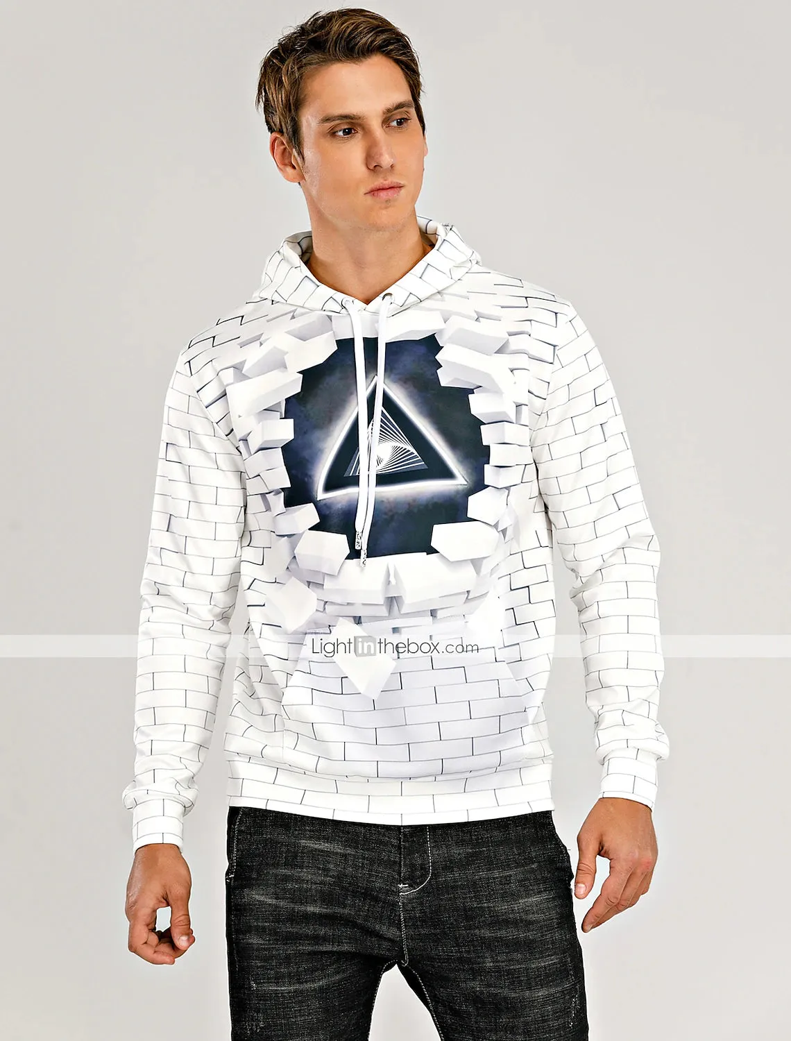 3D Vertigo Print Men's Graphic Hoodie - Black/Pink/Navy Blue - Plus Size