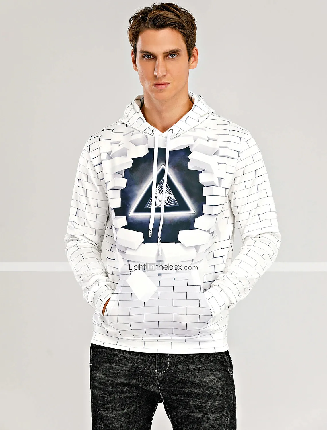 3D Vertigo Print Men's Graphic Hoodie - Black/Pink/Navy Blue - Plus Size