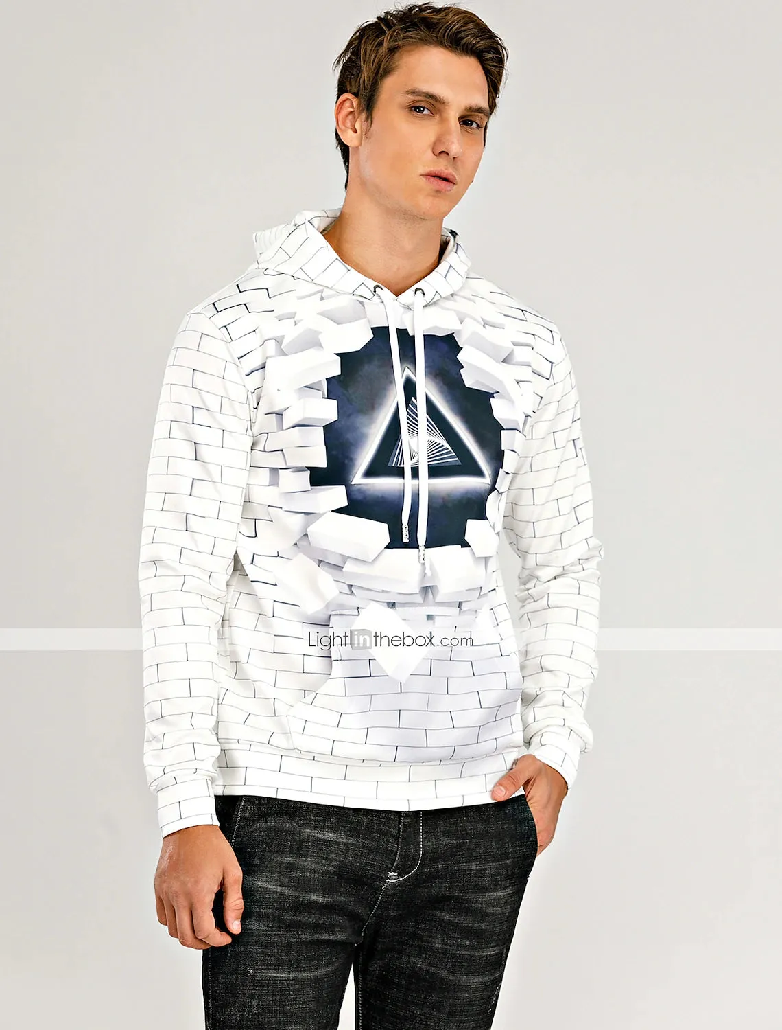 3D Vertigo Print Men's Graphic Hoodie - Black/Pink/Navy Blue - Plus Size