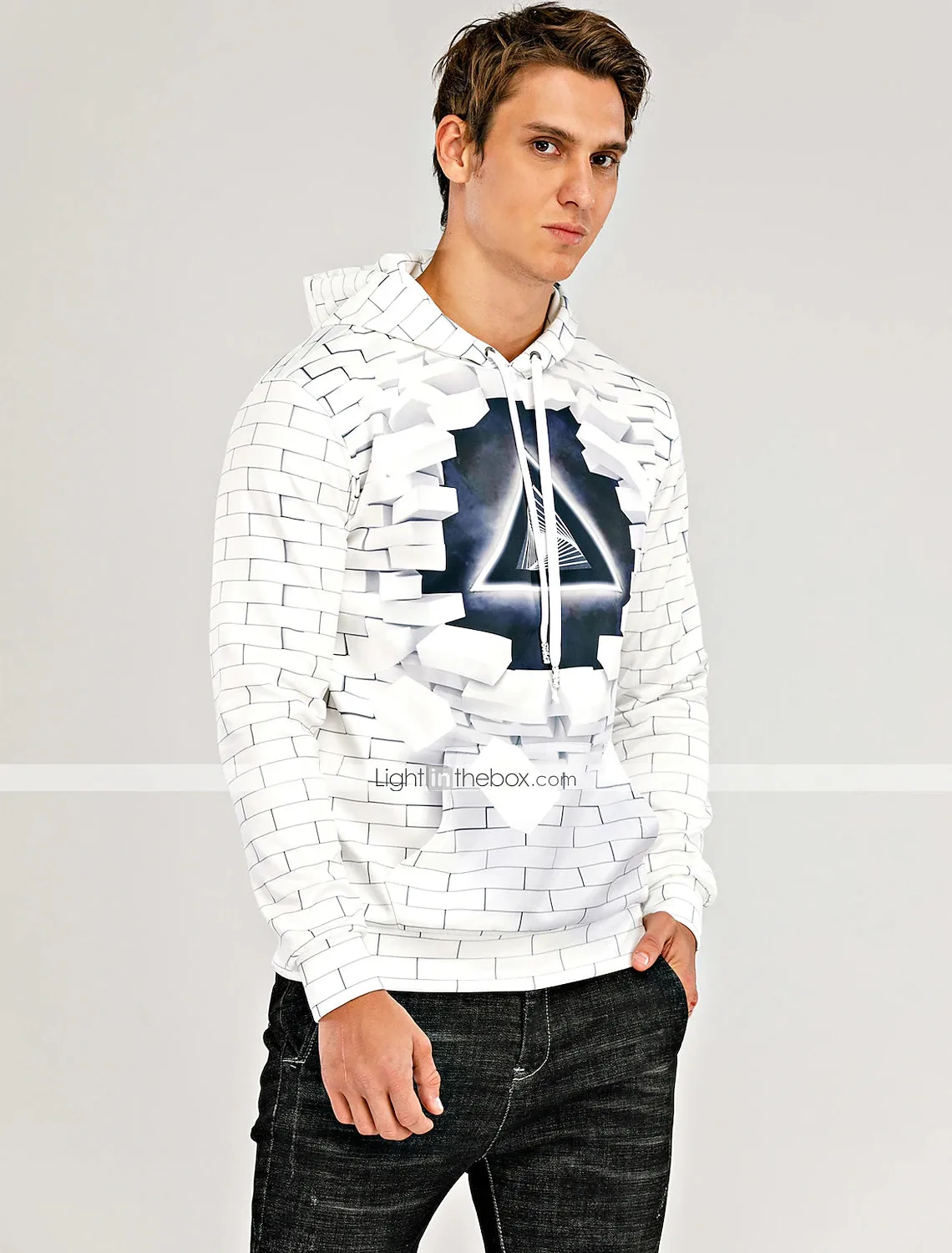 3D Vertigo Print Men's Graphic Hoodie - Black/Pink/Navy Blue - Plus Size