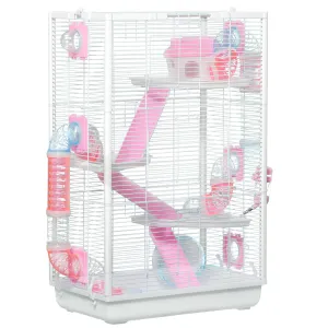 4-Tier Hamster Cage, Gerbilarium Cage w/ Tubes, Exercise Wheel, Hut, Ramps, Platforms, 47 x 29.5 x 76cm