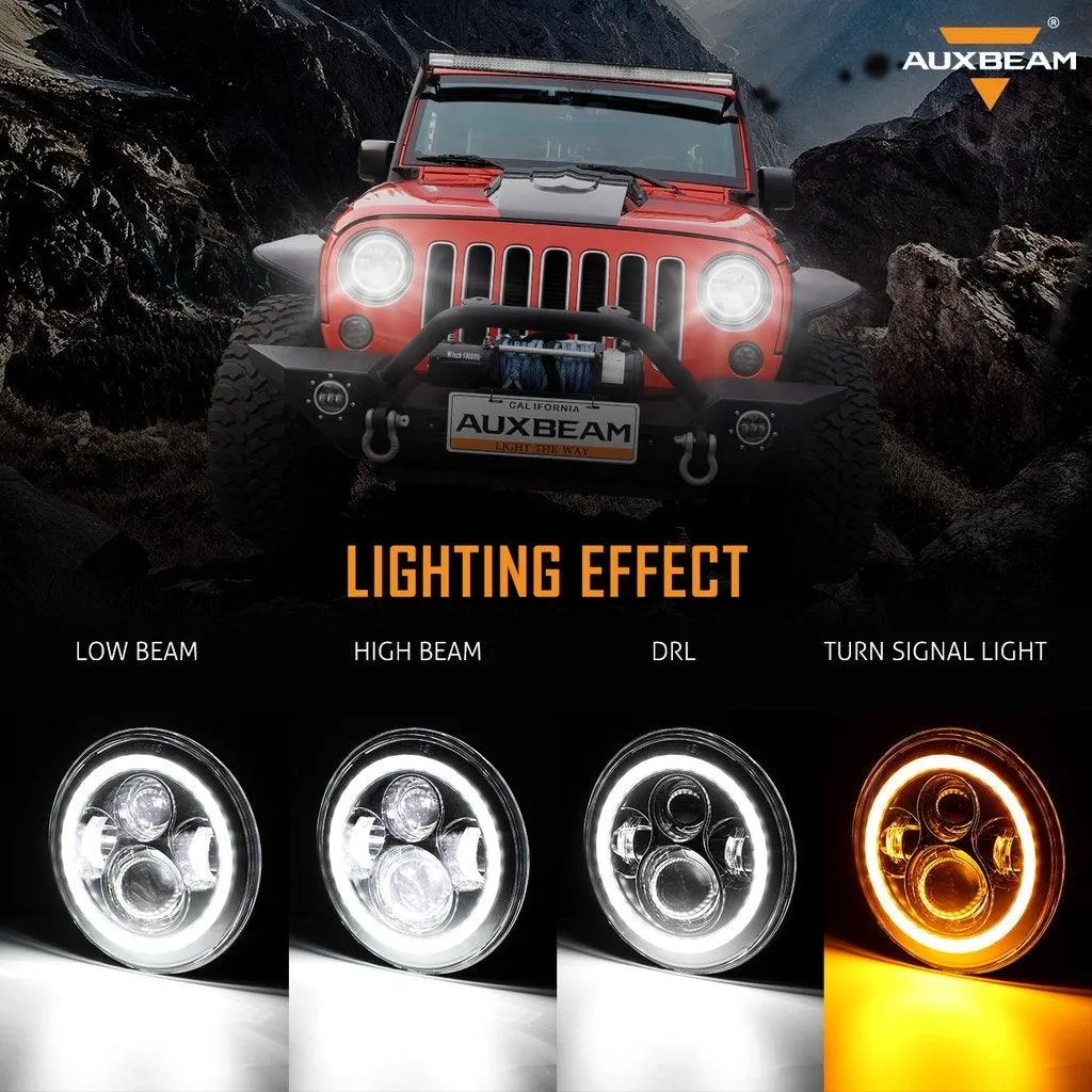 7" LED Headlight Replacement with Halo Ring   4" LED Fog Light   Front Turn Signal & Fender Flares Side Marker Light for Jeep Wrangler JK