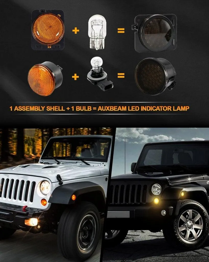 7" LED Headlight Replacement with Halo Ring   4" LED Fog Light   Front Turn Signal & Fender Flares Side Marker Light for Jeep Wrangler JK