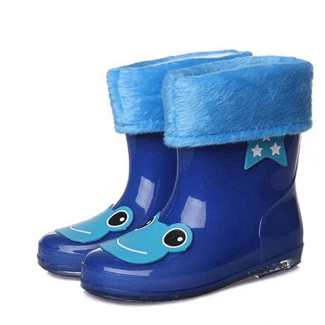 ActhInK New Design Kids Cartoon Rainboots Baby Girls Antiskid Wellies with Cotton Velvet Boys Autumn Winter Warm Rain Boots,S009