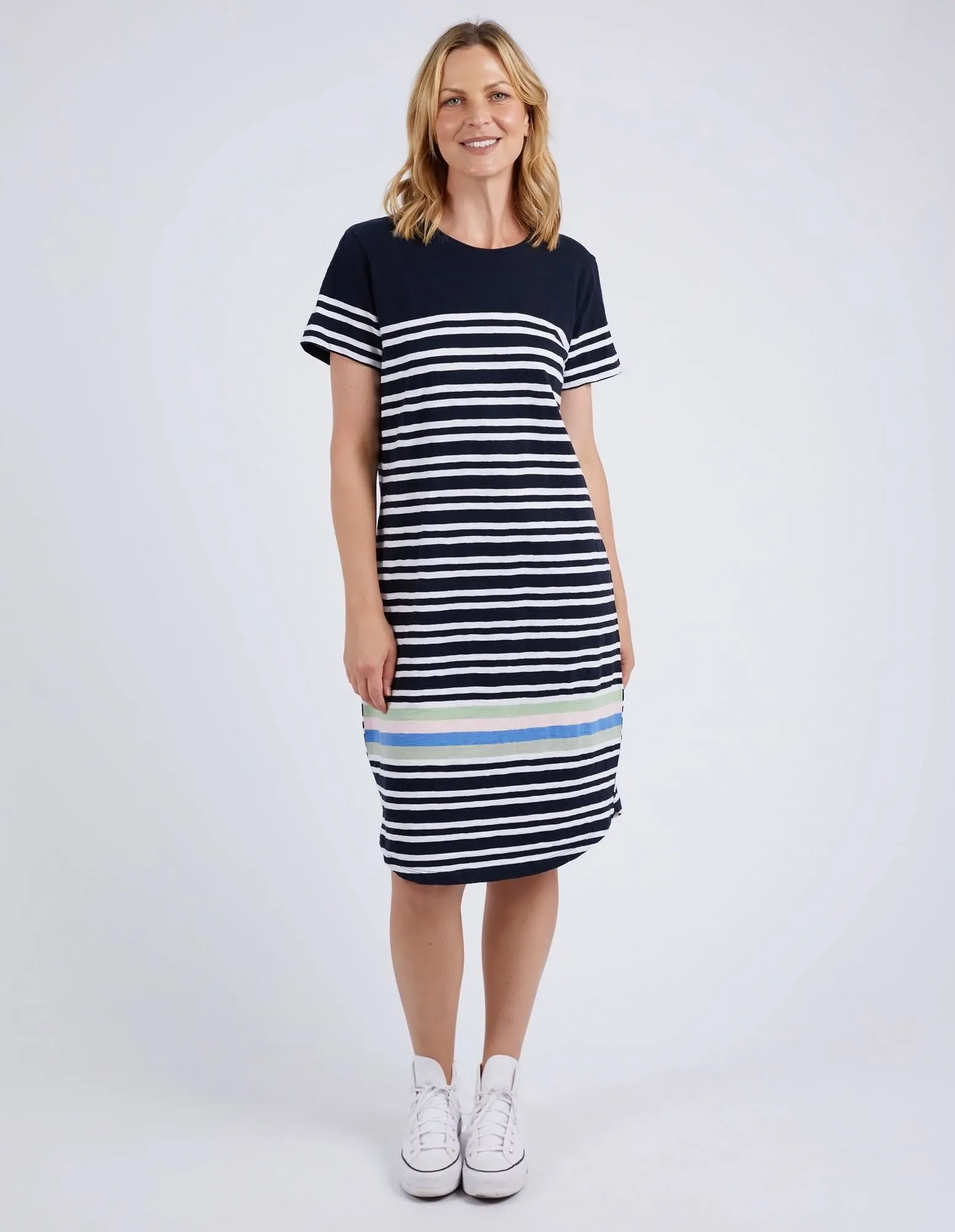 Aligner Tee Dress - Navy & White Stripe