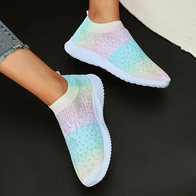 AMOZAE- - Casual Mix Color Crystal Knitting Sneakers