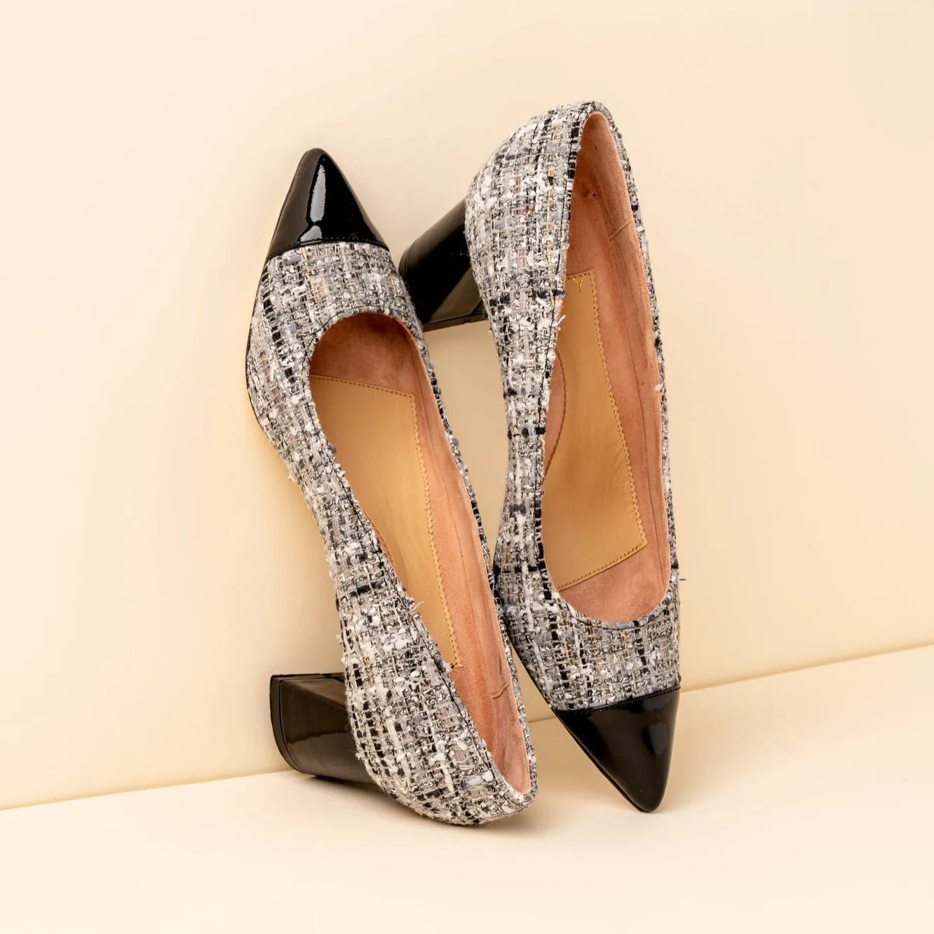 [Archive - Final Sale - Limited Edition '22] Gray Tweed Cap Toe Lower Block Heel Pump