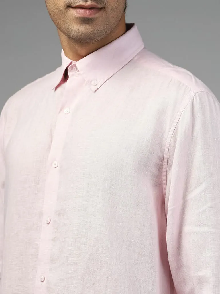 Ascot Solid Light Pink Relaxed-Fit Linen Shirt