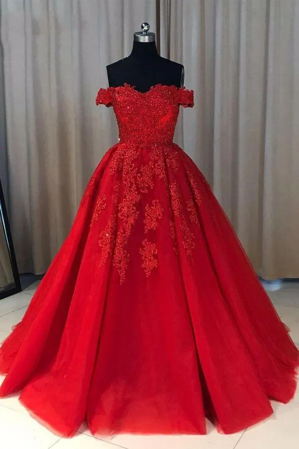 Ball Gown Sweetheart Cap Sleeve Lace Appliques Prom Dress PSK054