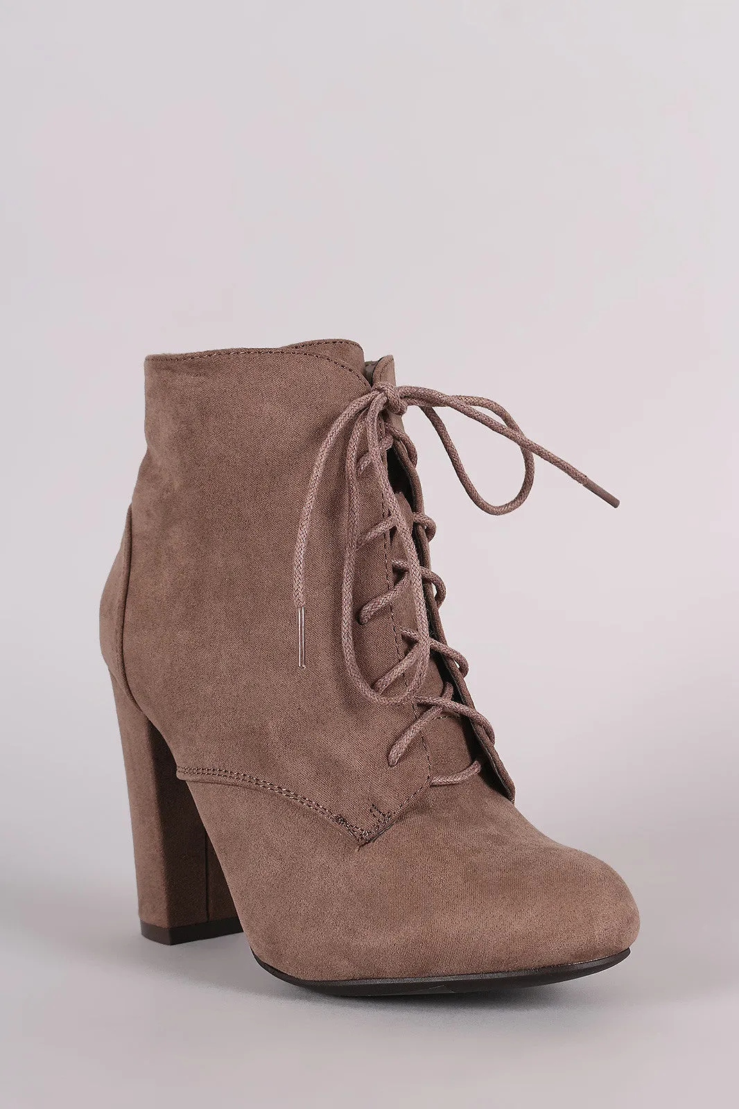 Bamboo Lace Up Fur Lined Chunky Heel Ankle Bootie