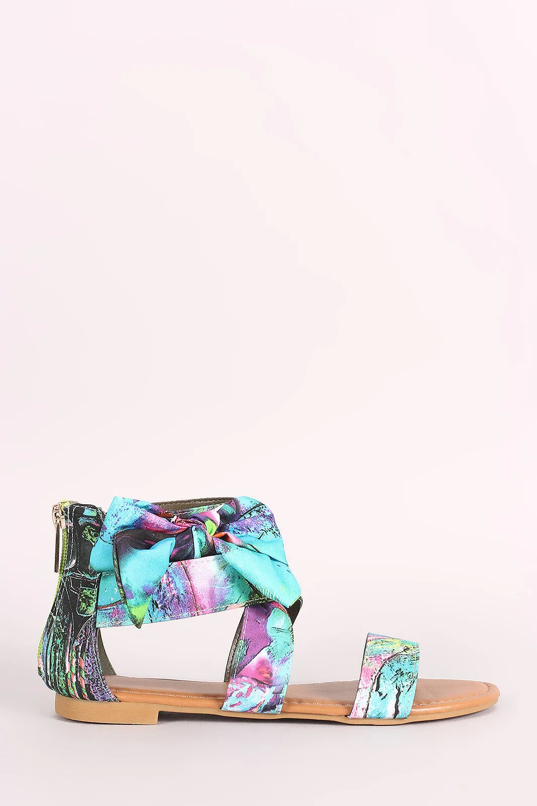 Bamboo Printed Side Bow Flat Sandal