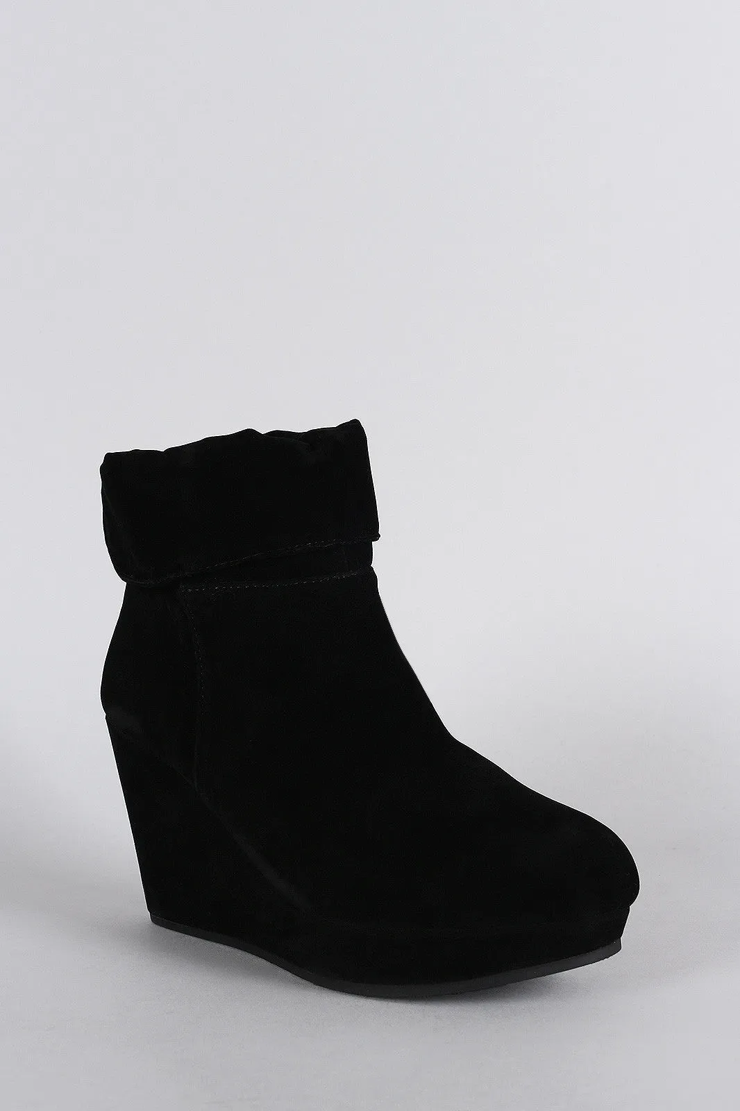 Bamboo Suede Cuff Down Platform Wedge Booties