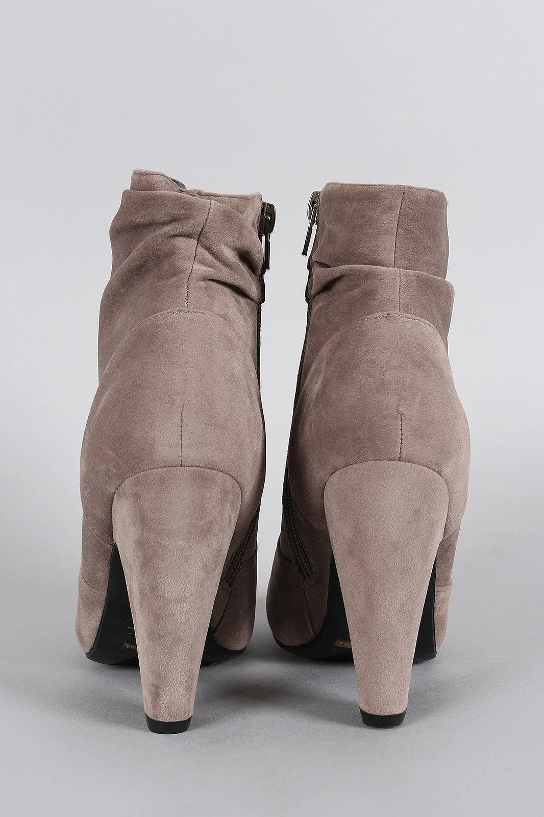 Bamboo Suede Slouchy Round Toe Platform Heeled Booties