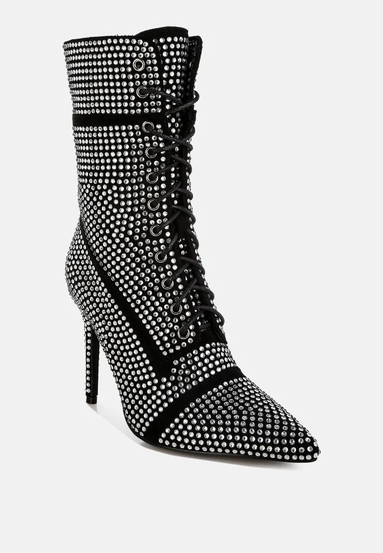 Bitetto Rhinestones Embellished Calf Boots