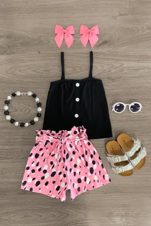 Black & Pink Leopard Short Set