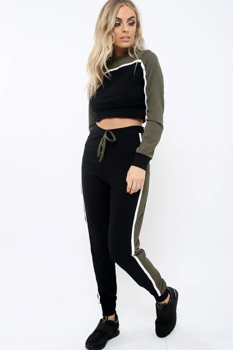 Black And Khaki Colour Block Tracksuit - Adryanna