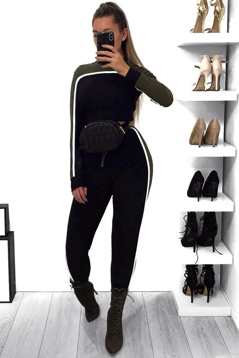 Black And Khaki Colour Block Tracksuit - Adryanna