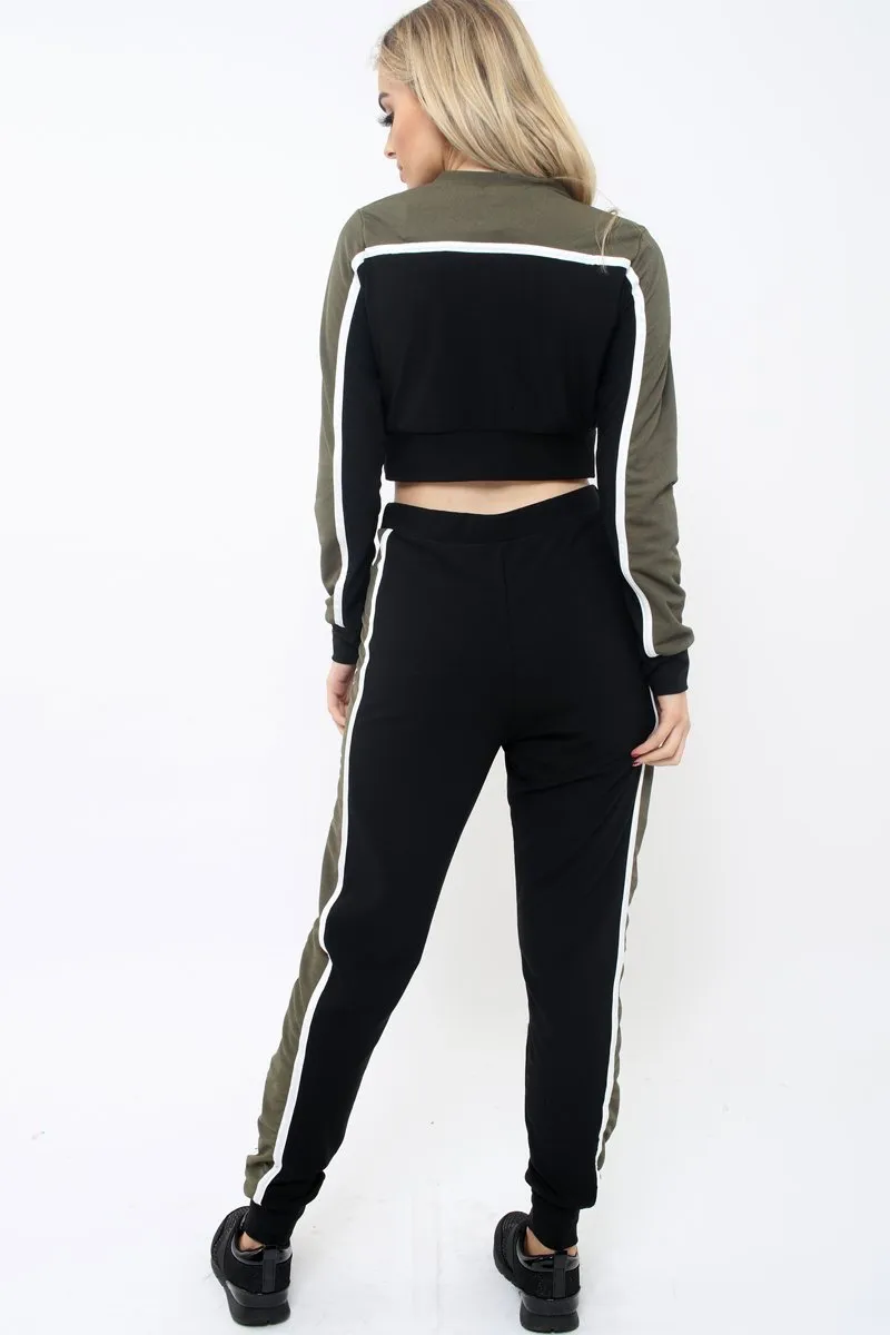 Black And Khaki Colour Block Tracksuit - Adryanna