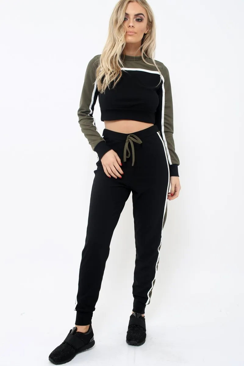 Black And Khaki Colour Block Tracksuit - Adryanna