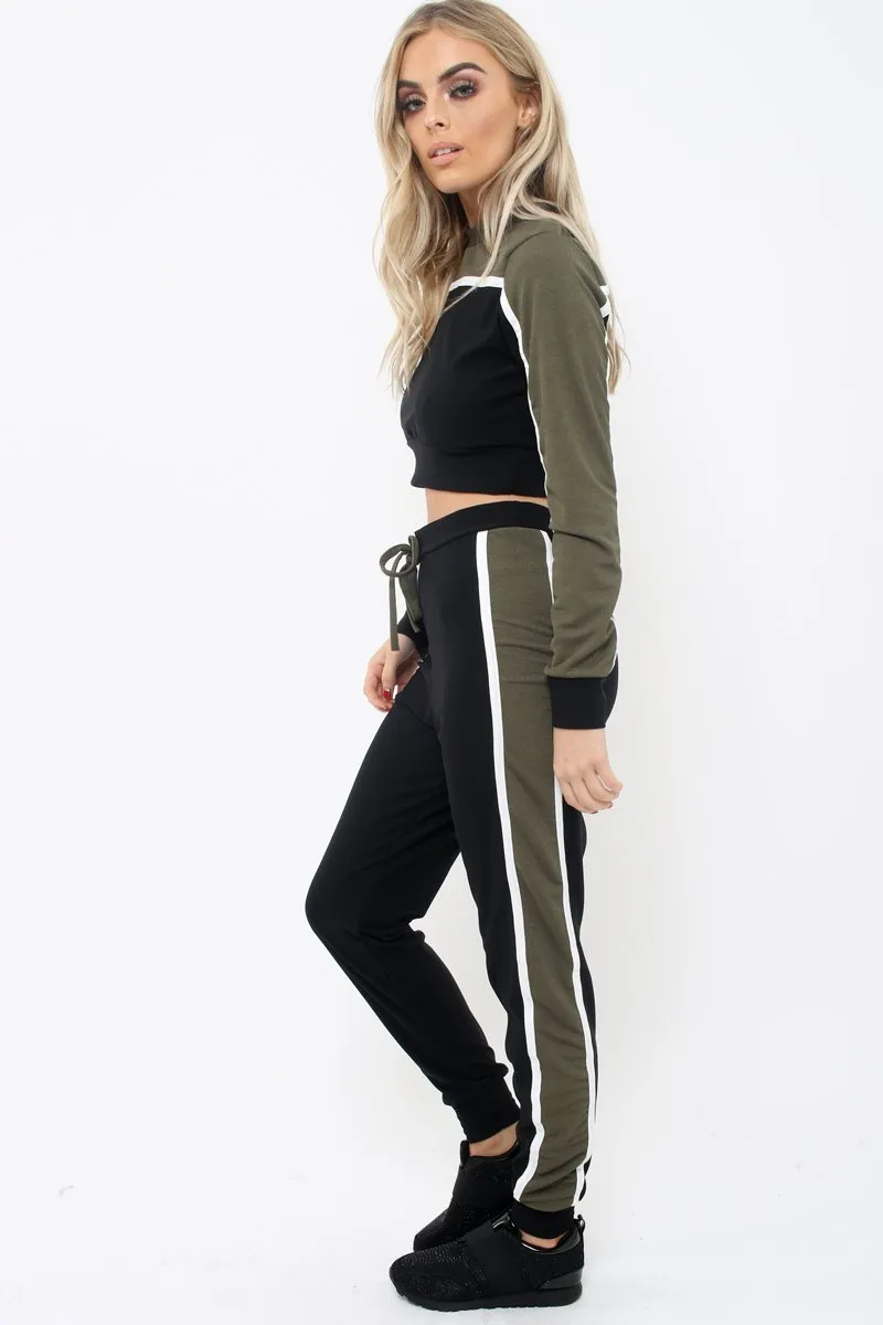 Black And Khaki Colour Block Tracksuit - Adryanna