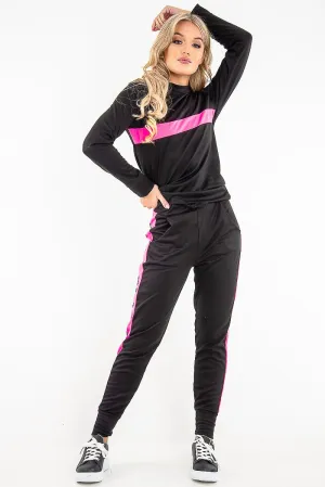 Black Neon Pink Stripe Loungewear Set - Ariella