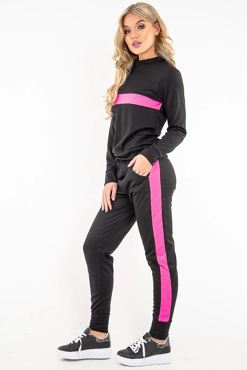 Black Neon Pink Stripe Loungewear Set - Ariella