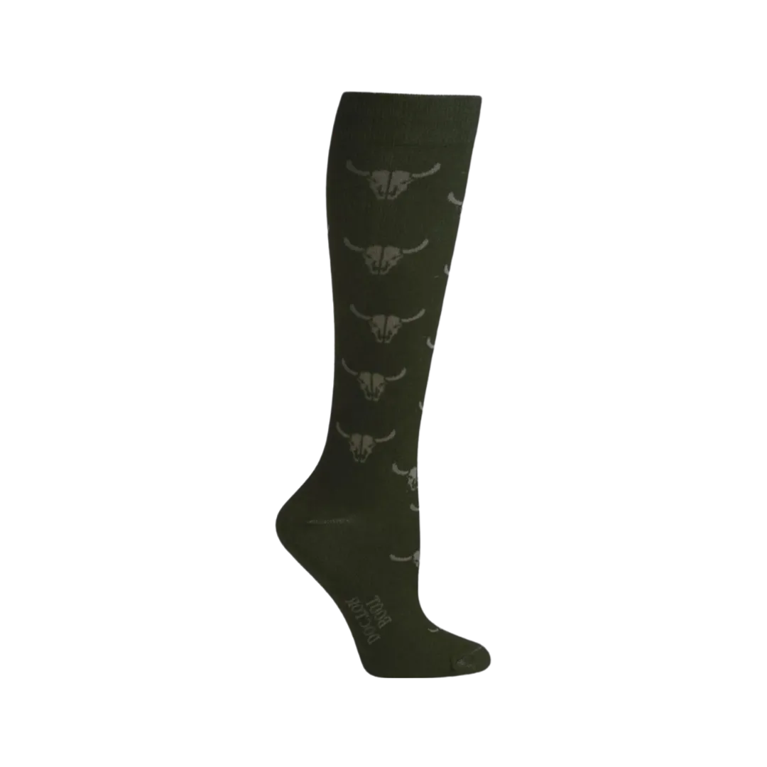 Boot Doctor Women's Brown Bull Skull Over The Calf Socks