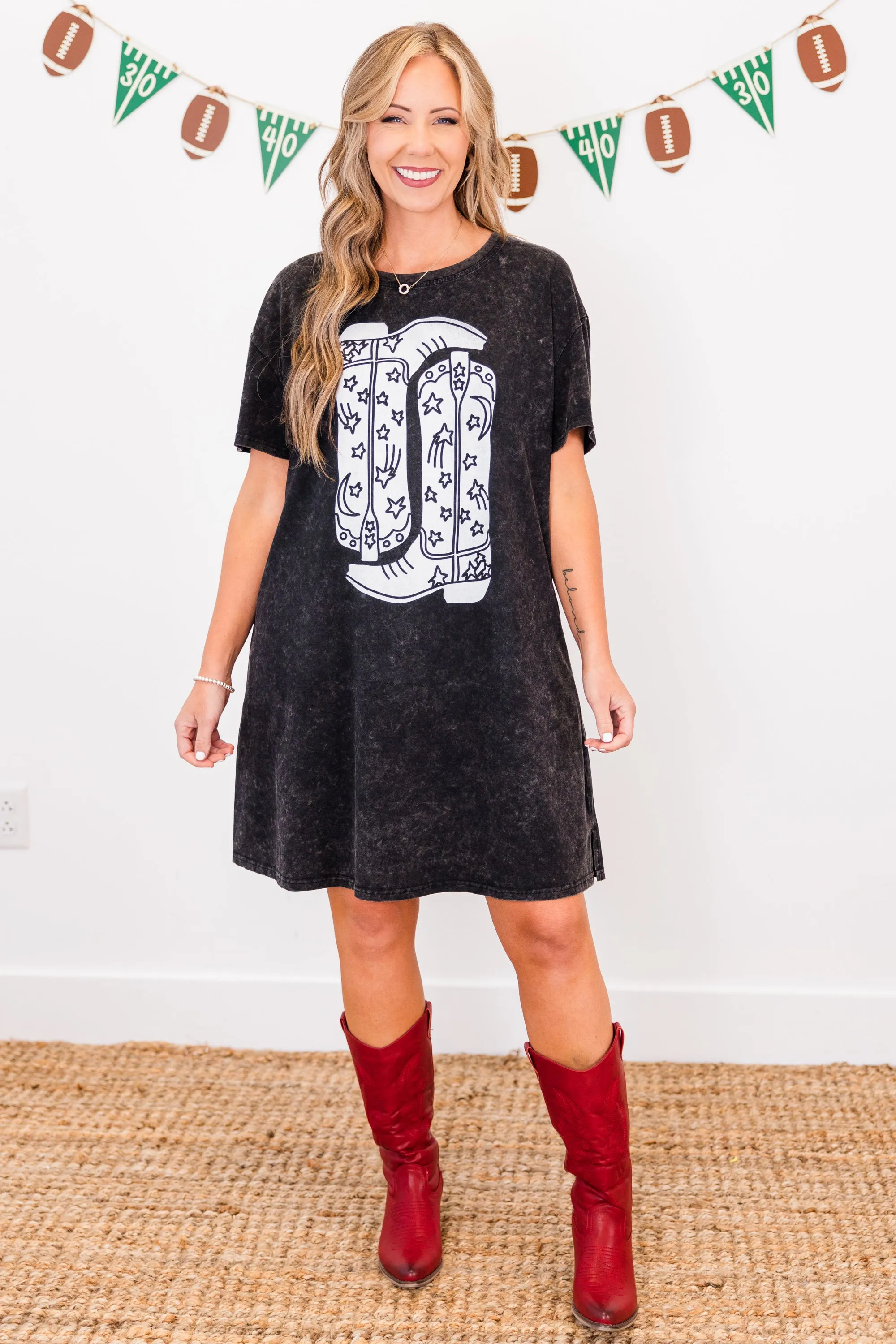 Boot Scootin Game Day T-Shirt Dress, Black