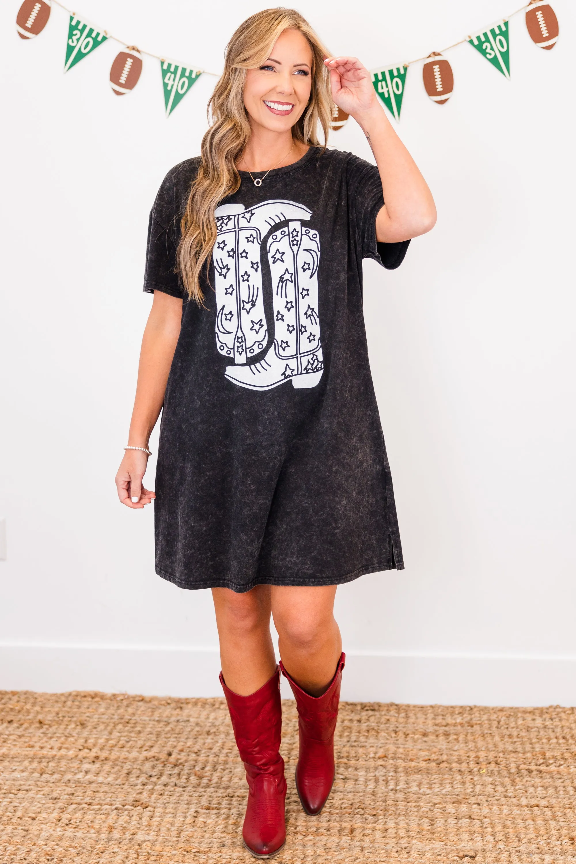 Boot Scootin Game Day T-Shirt Dress, Black