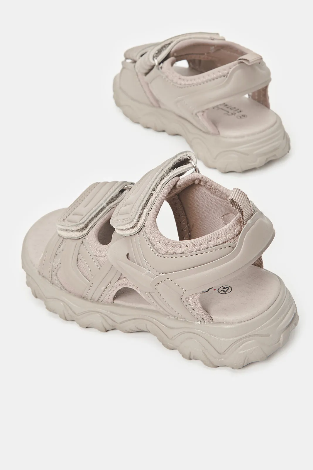 Boys Beige Material Block Trekker Sandal