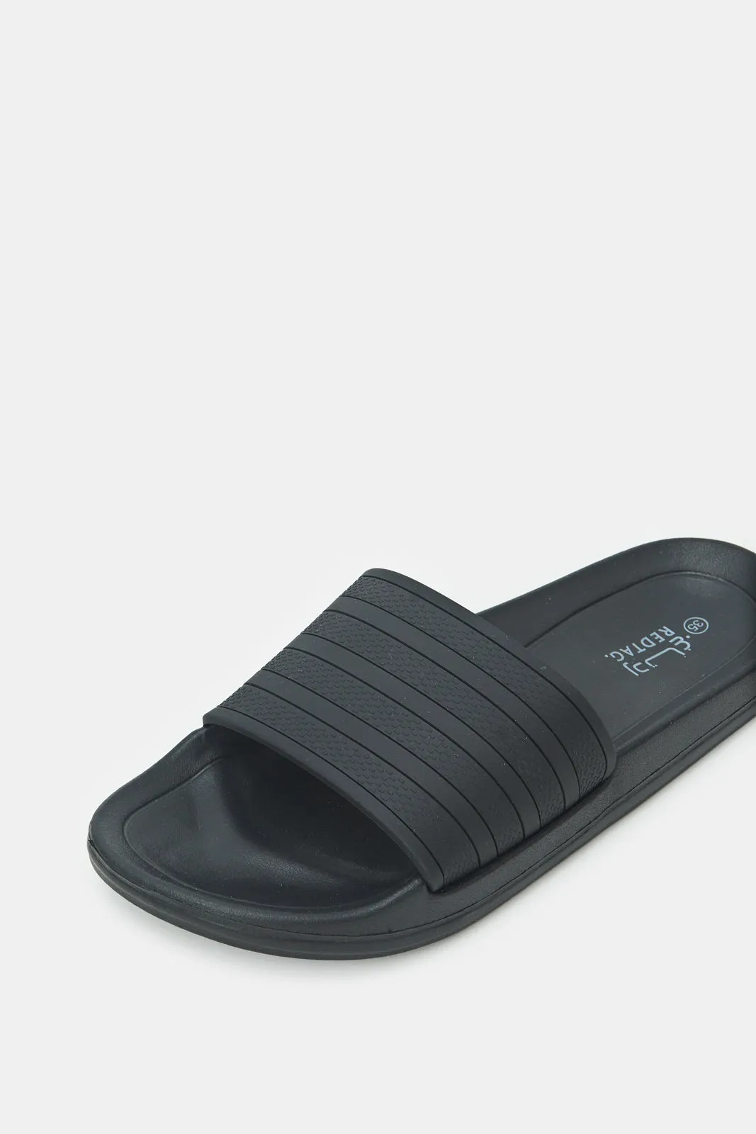 Boys Black Ribbed Texture Slide