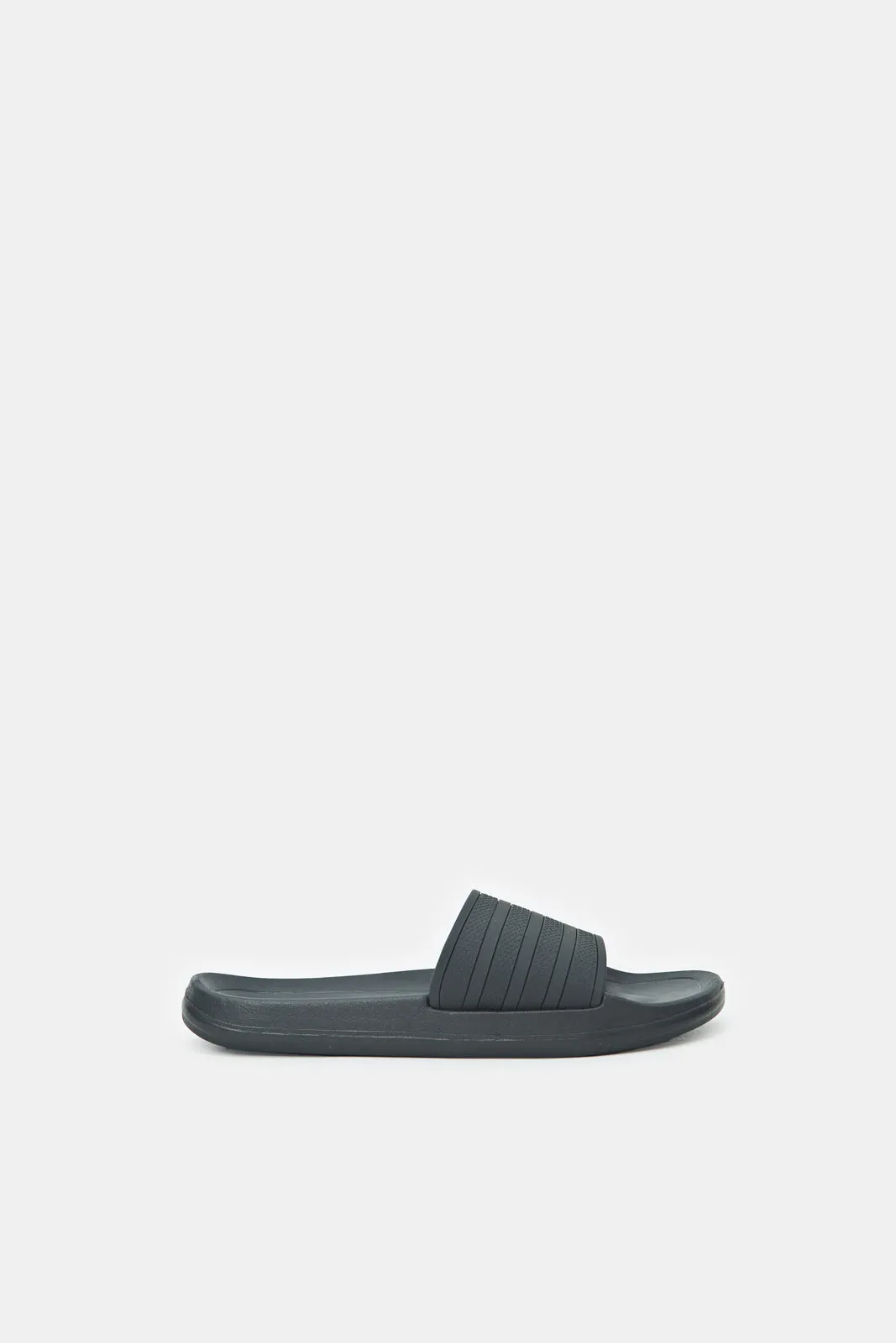 Boys Black Ribbed Texture Slide