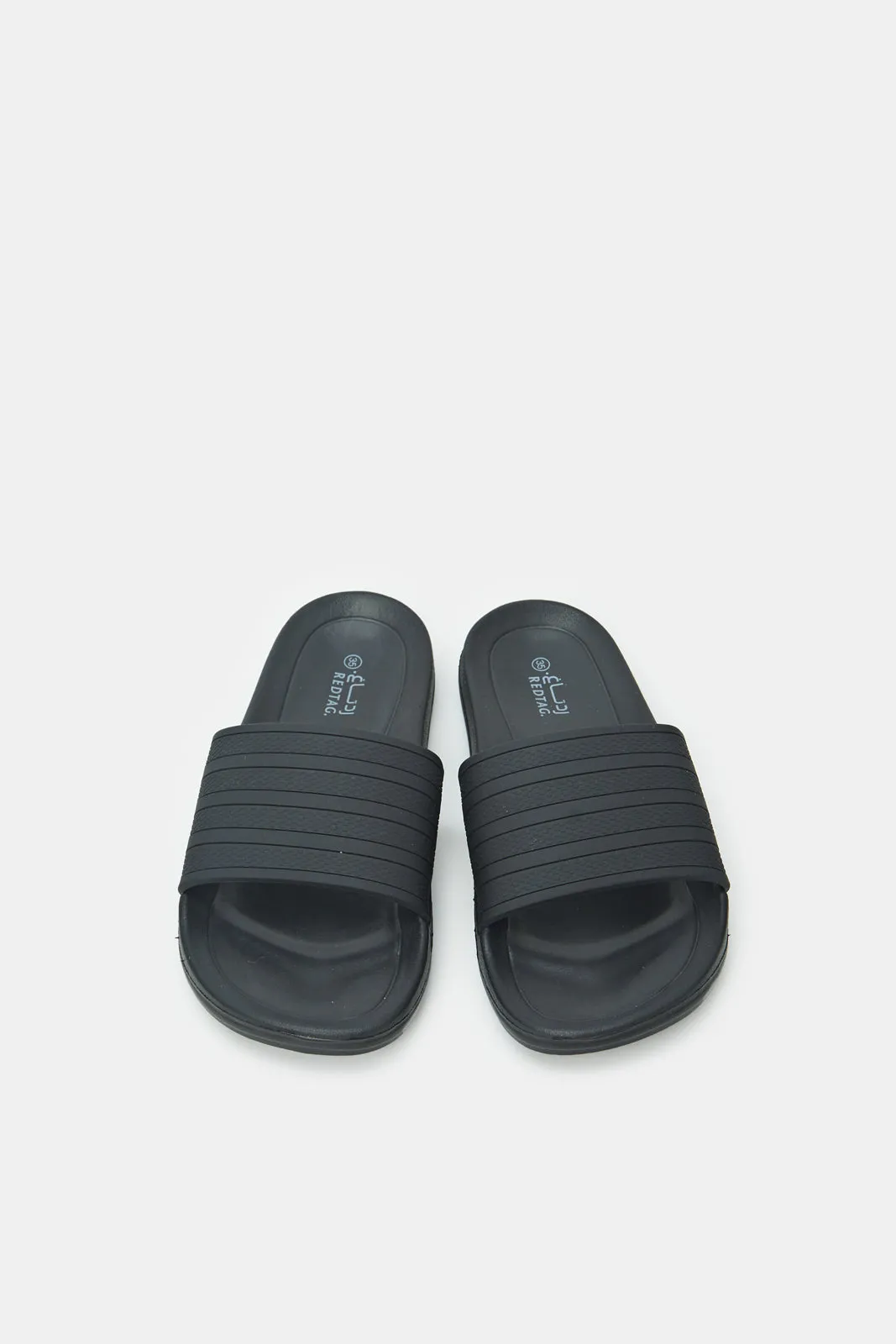 Boys Black Ribbed Texture Slide