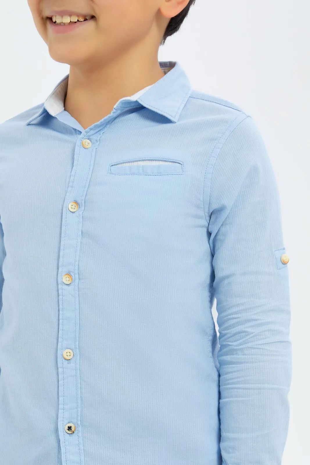 Boys Blue Pen Pocket Stripe Shirt