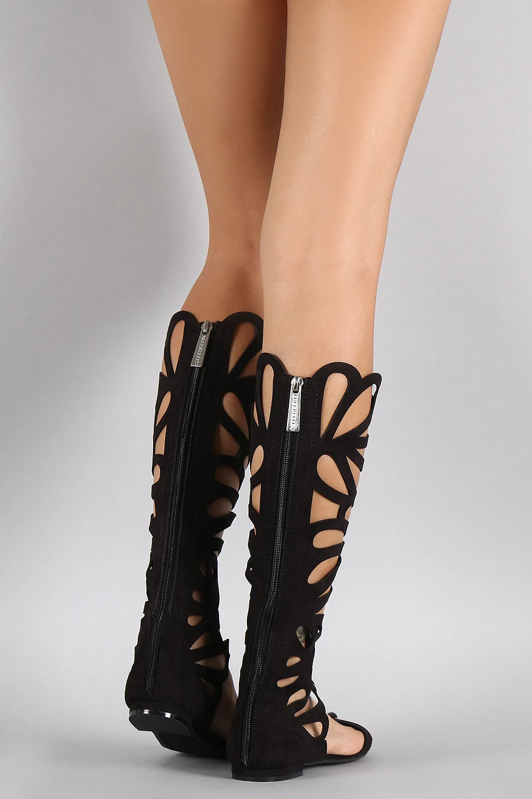 Breckelle Cutout Lace Up Open Toe Gladiator Flat Sandal