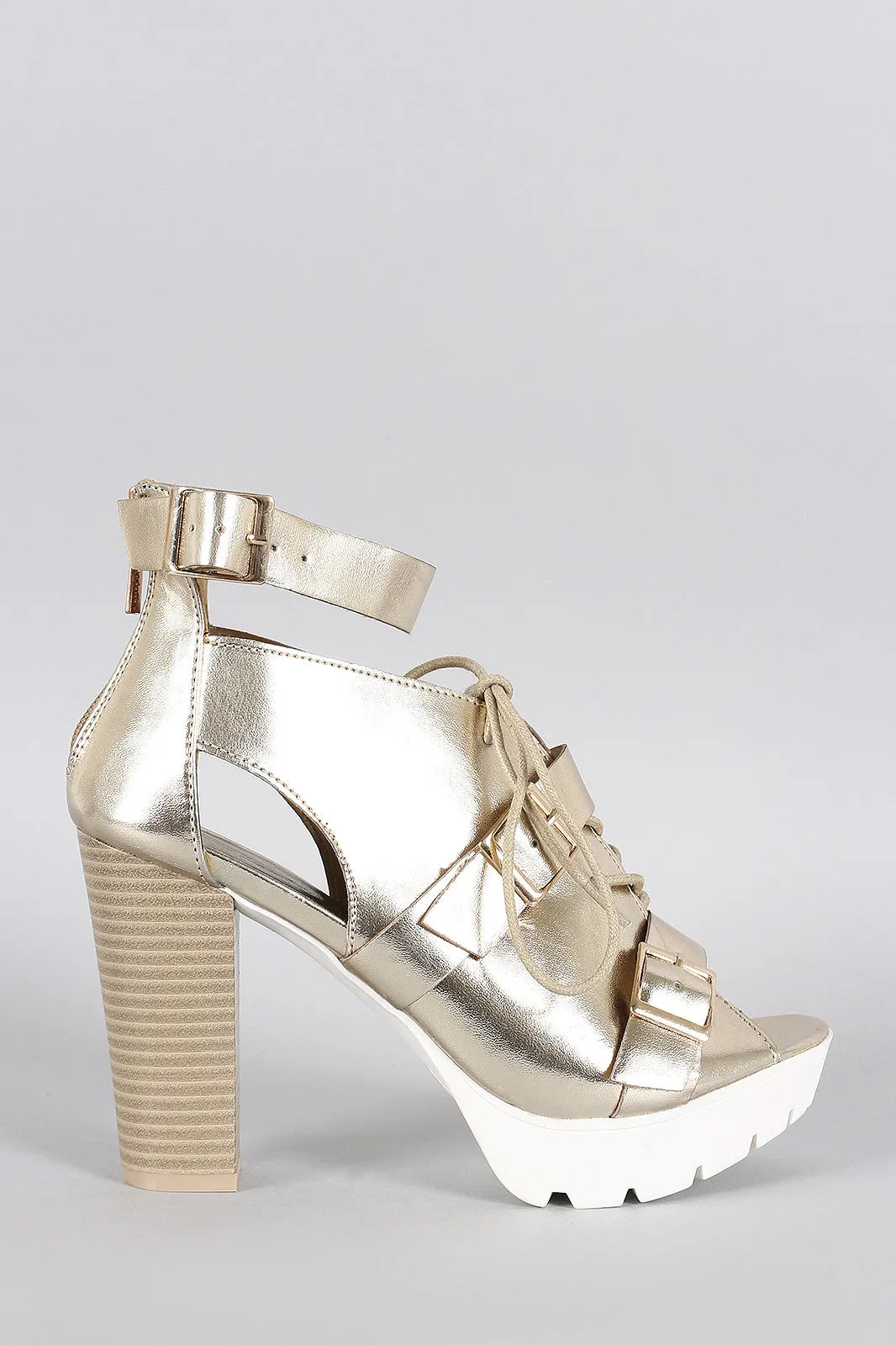 Breckelle Metallic Buckle Cutout Bootie