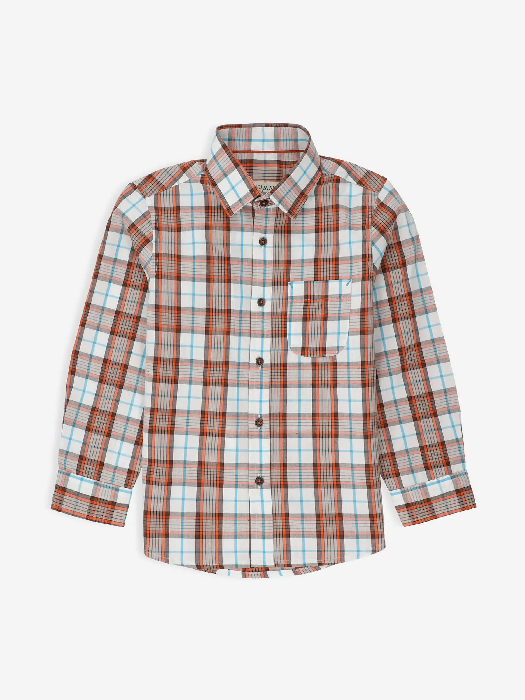 Brown & White Checkered Long Sleeve Casual Shirt