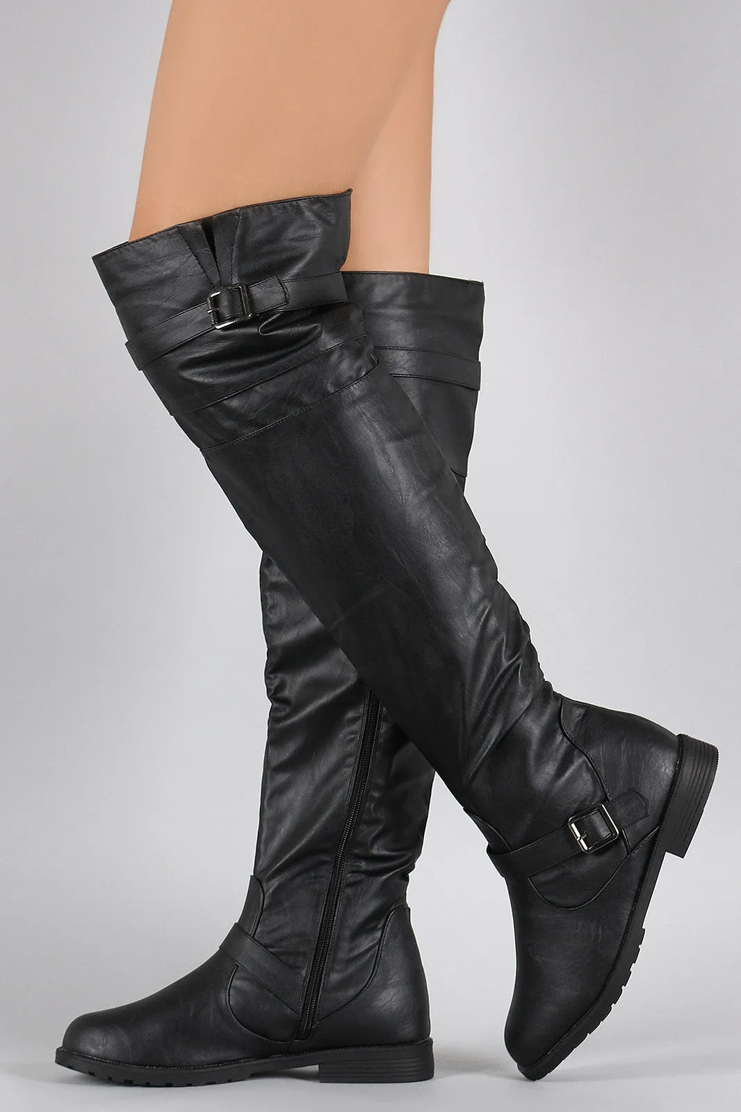 Buckle Strap Round Toe Riding Over-The-Knee Boots