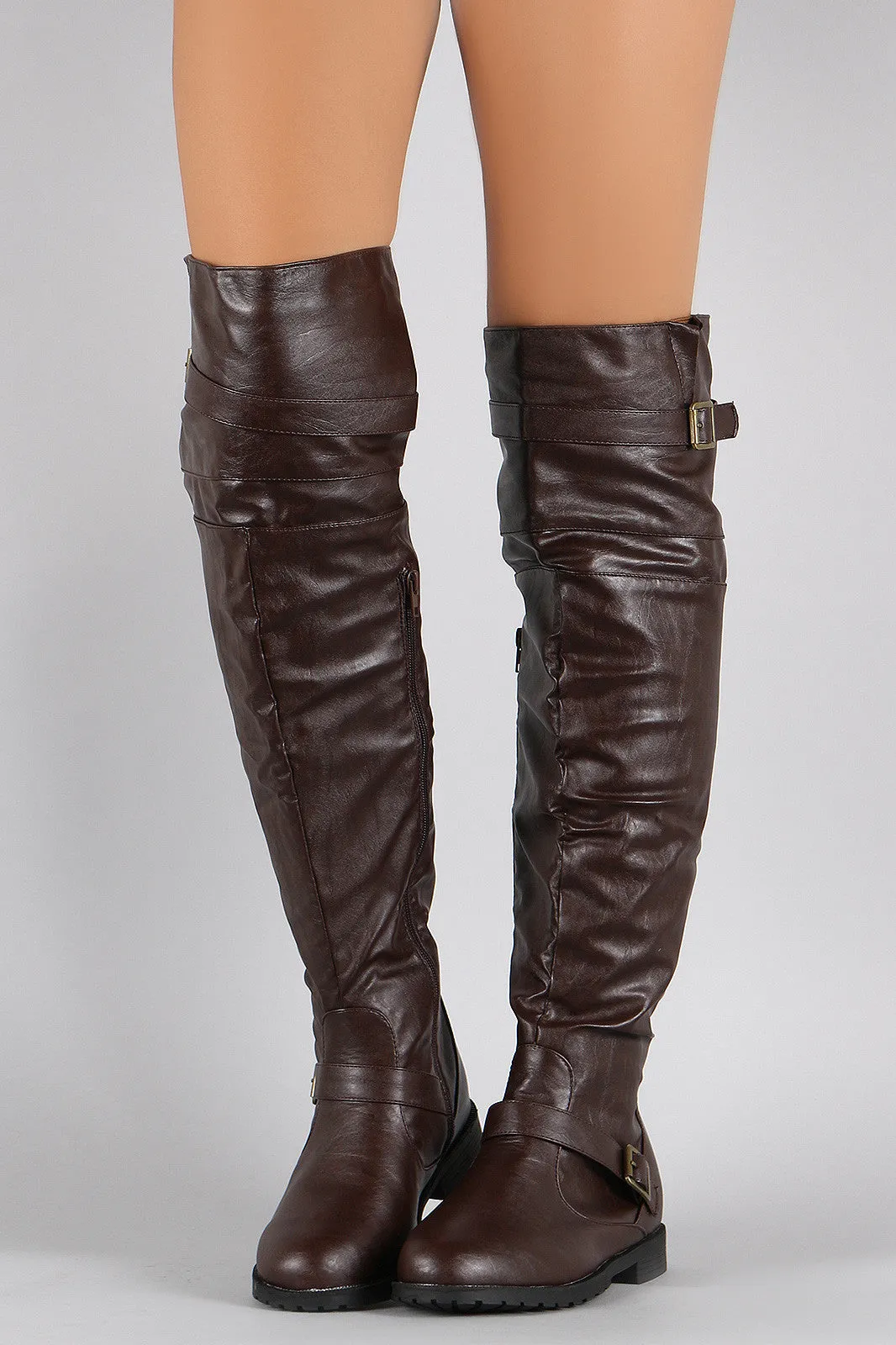 Buckle Strap Round Toe Riding Over-The-Knee Boots